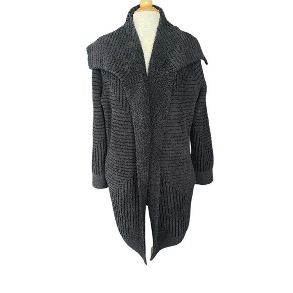 Barefoot Dreams Angular Striped Cardi Gray Black Soft Thick Women’s Large $198 - Picture 2 of 14